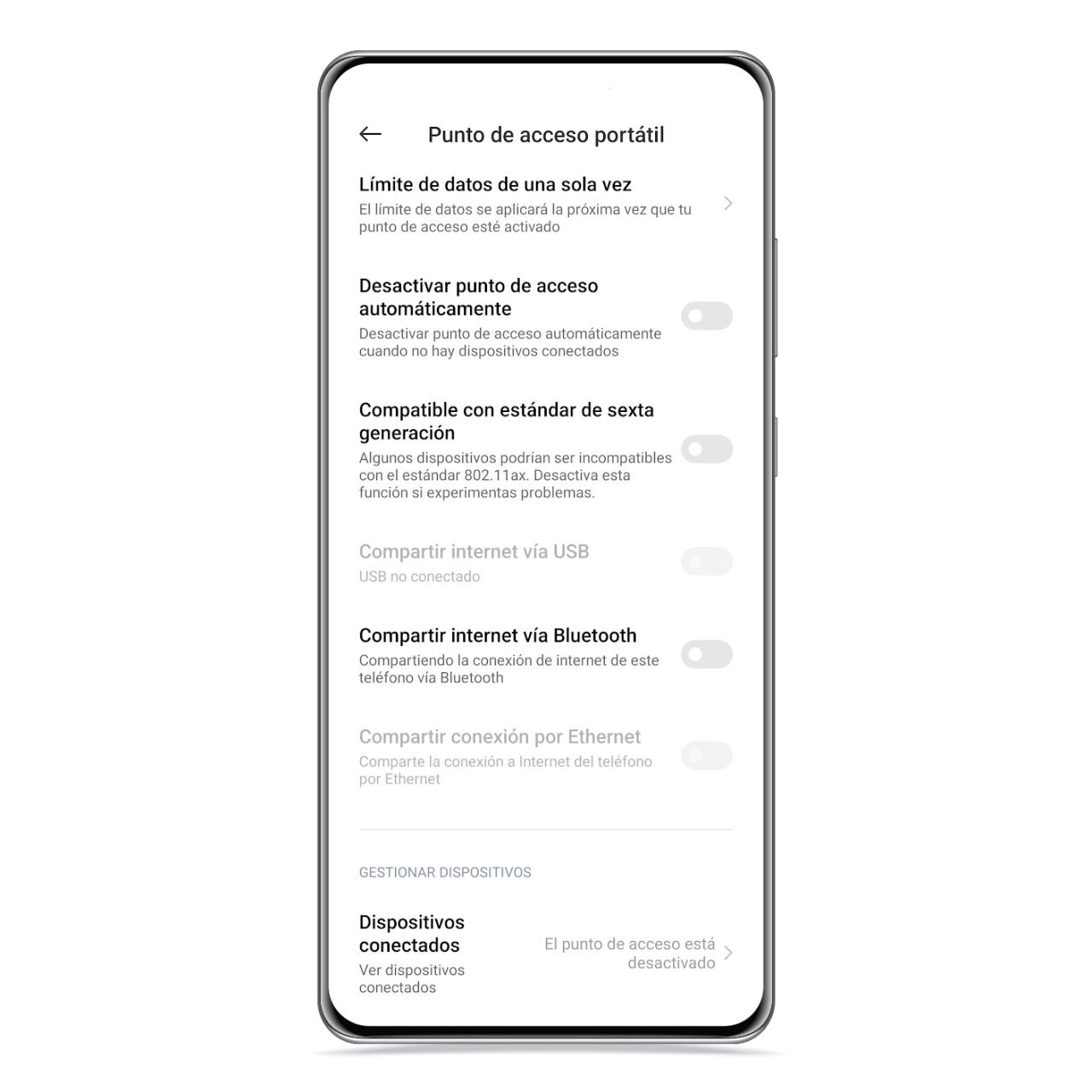 Opciones para compartir Internet