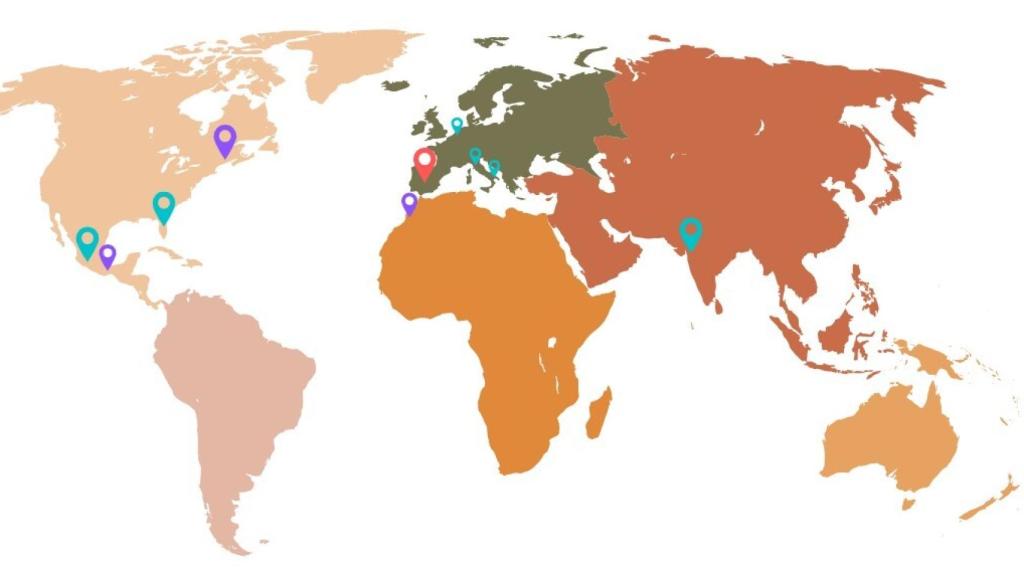 Mapa de las ciudades hermanas y amigas de Valladolid