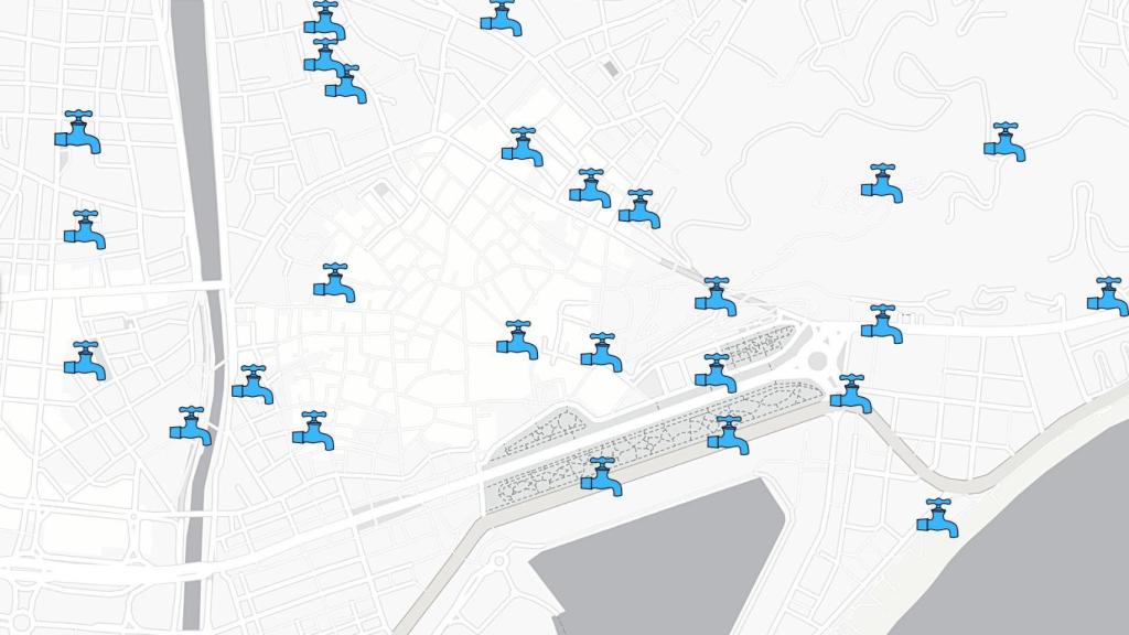 Ilustración de las fuentes de Málaga Centro.