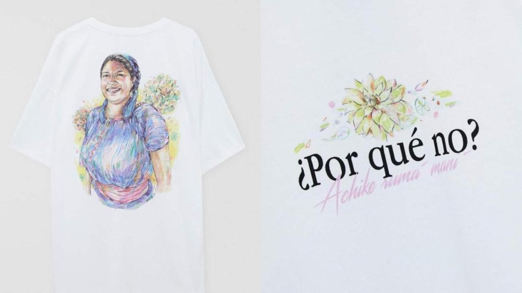 Primera camiseta de la ONG ¿Por qué no? con Marga como protagonista.
