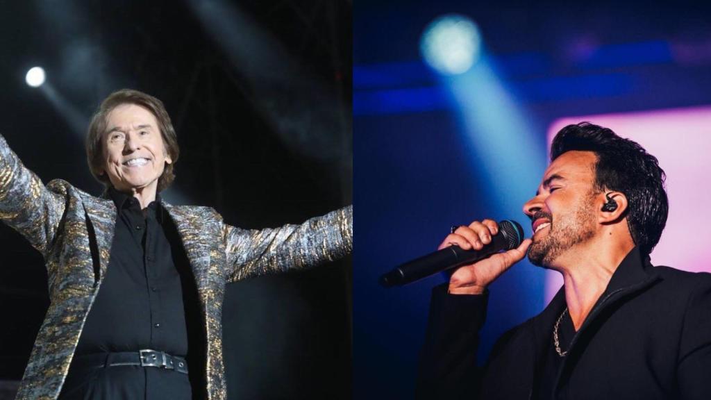 Raphael y Luis Fonsi cantando en un concierto