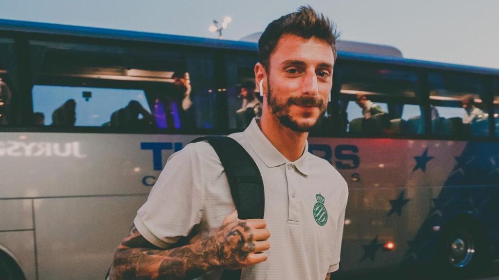 Fernando Calero, durante un viaje con el Espanyol