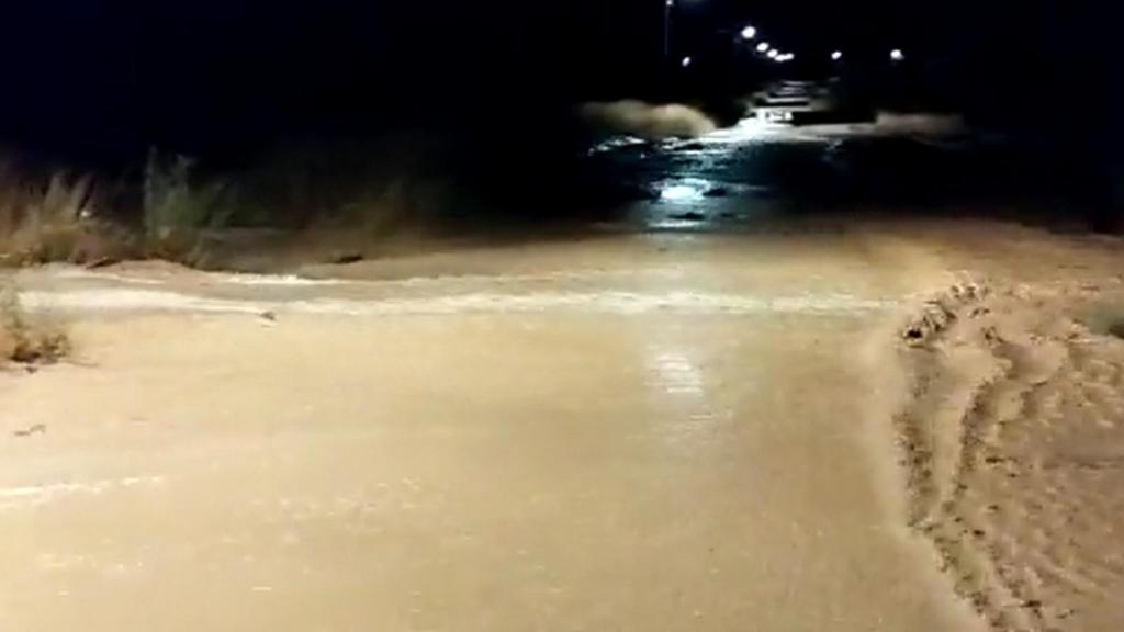 Lluvia en Aljubé (Tobarra). Foto: Twitter @MeteoHellin.