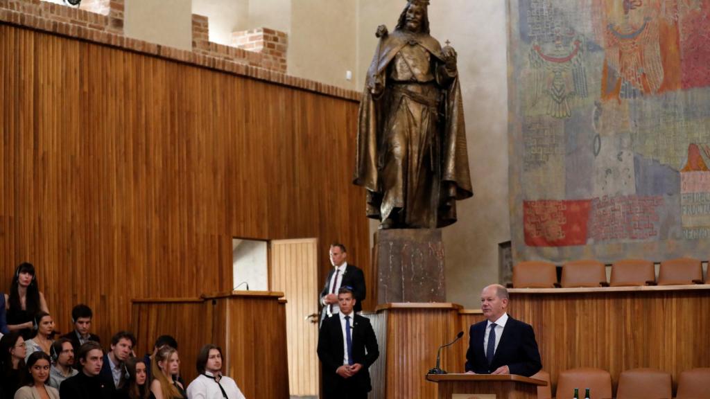 Olaf Scholz, durante su discurso en agosto en Praga