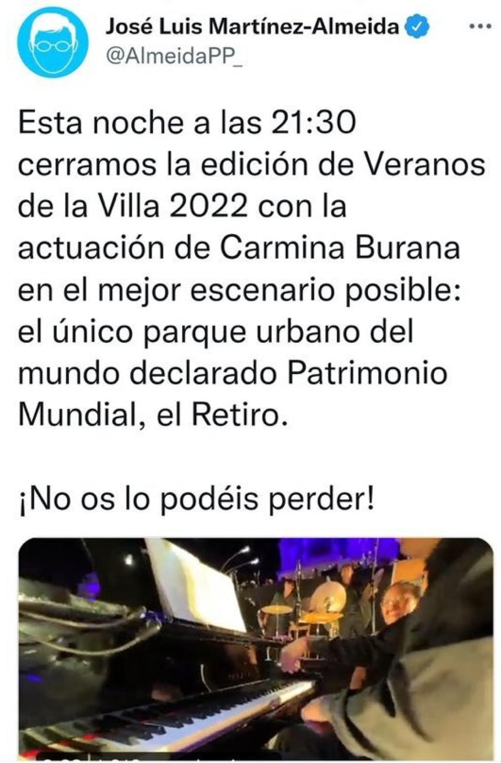 Captura del tuit que ha borrado Almeida.