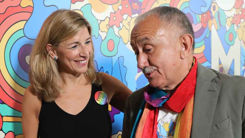 Yolanda Díaz, vicepresidenta del Gobierno y ministra de Trabajo, y Pepe Álvarez, secretario general de UGT, en un acto este verano.