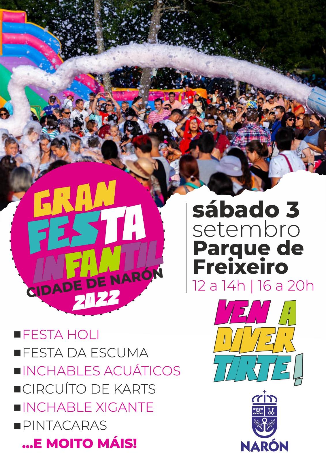 Cartel de la Gran Festa Infantil Cidade de Narón. Fuente: Concello de Narón.