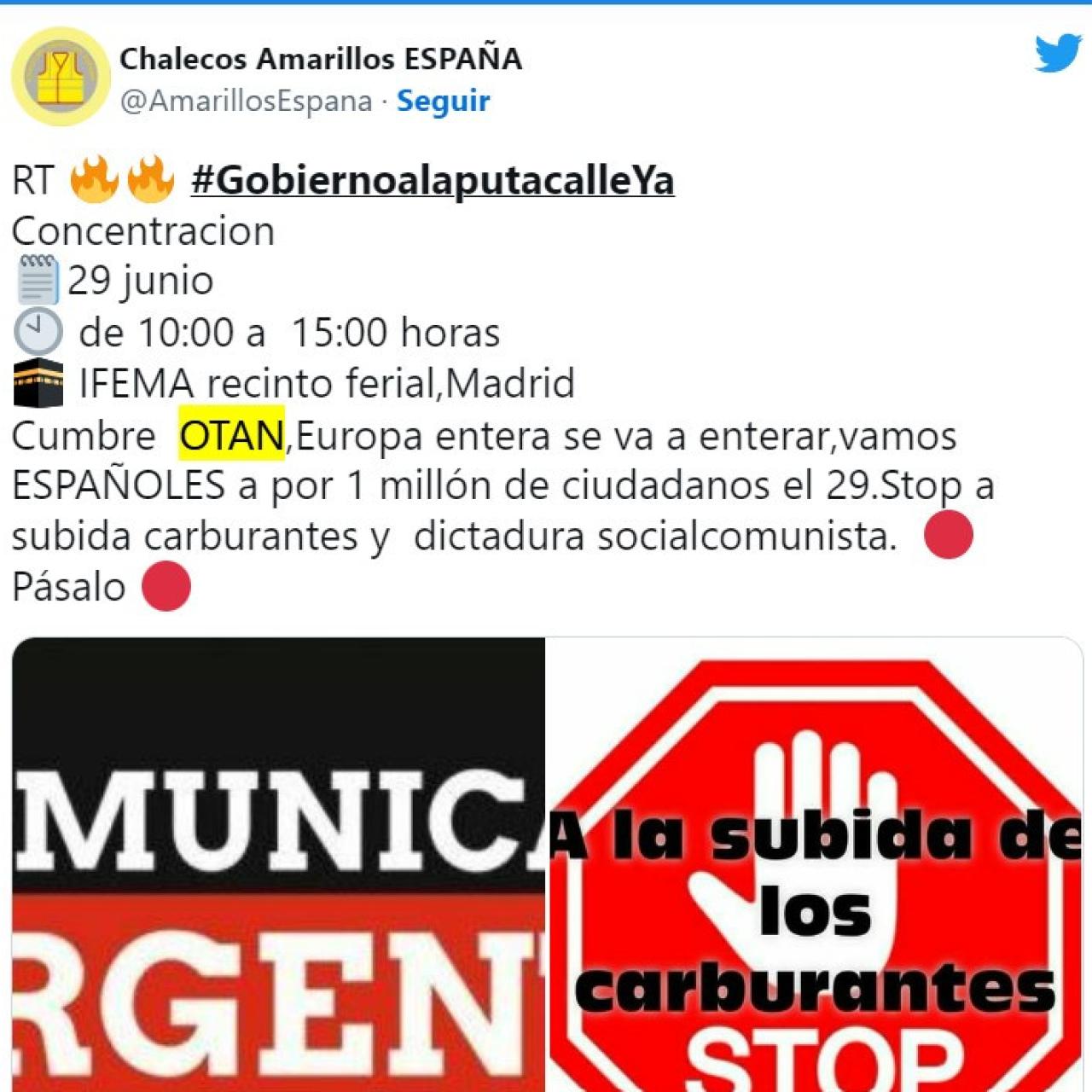 La manifestación convocada por los falsos Chalecos Amarillos durante la Cumbre de la OTAN de Madrid.