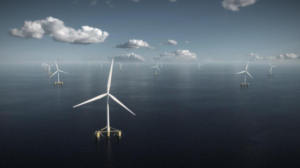 Imagen de un parque de eólica marina.
