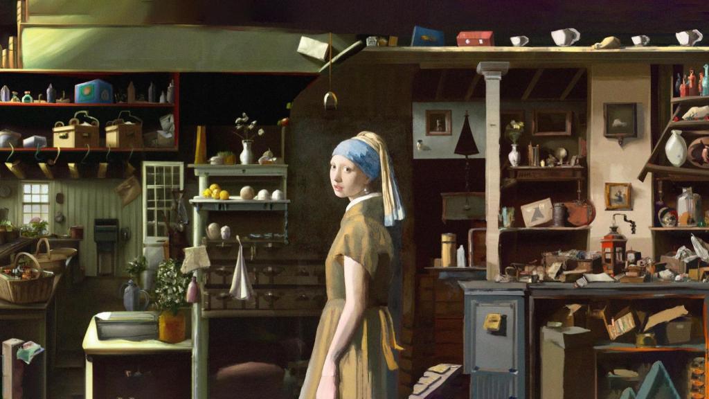 'La joven de la perla' extendido con la función Outpainting de DALL-E 2