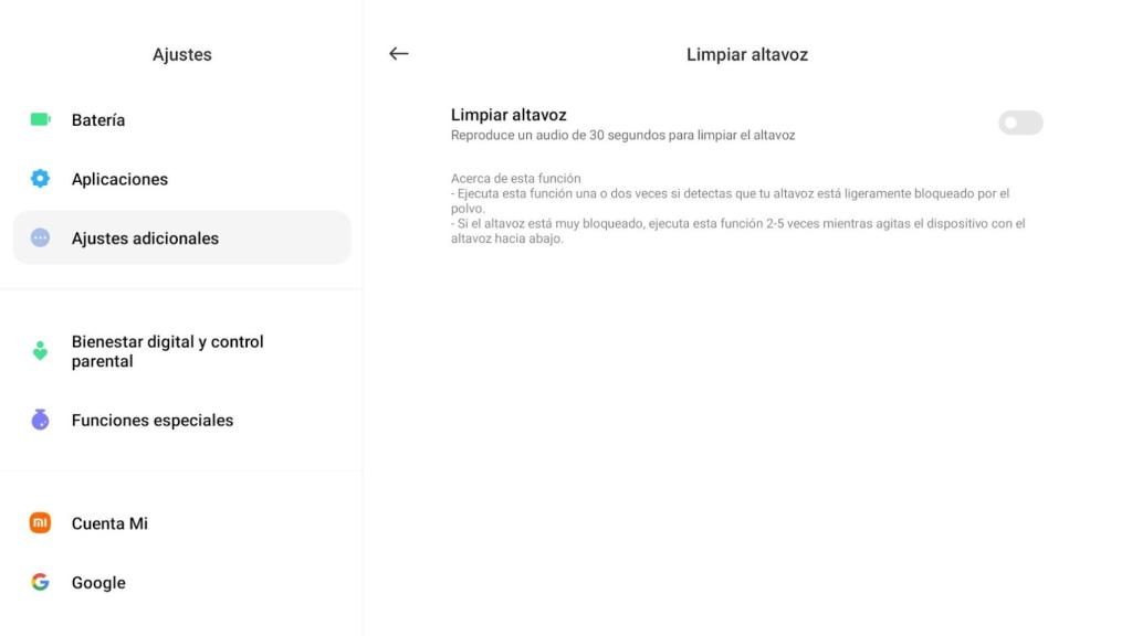 Limpiar el altavoz en dispositivos Xiaomi