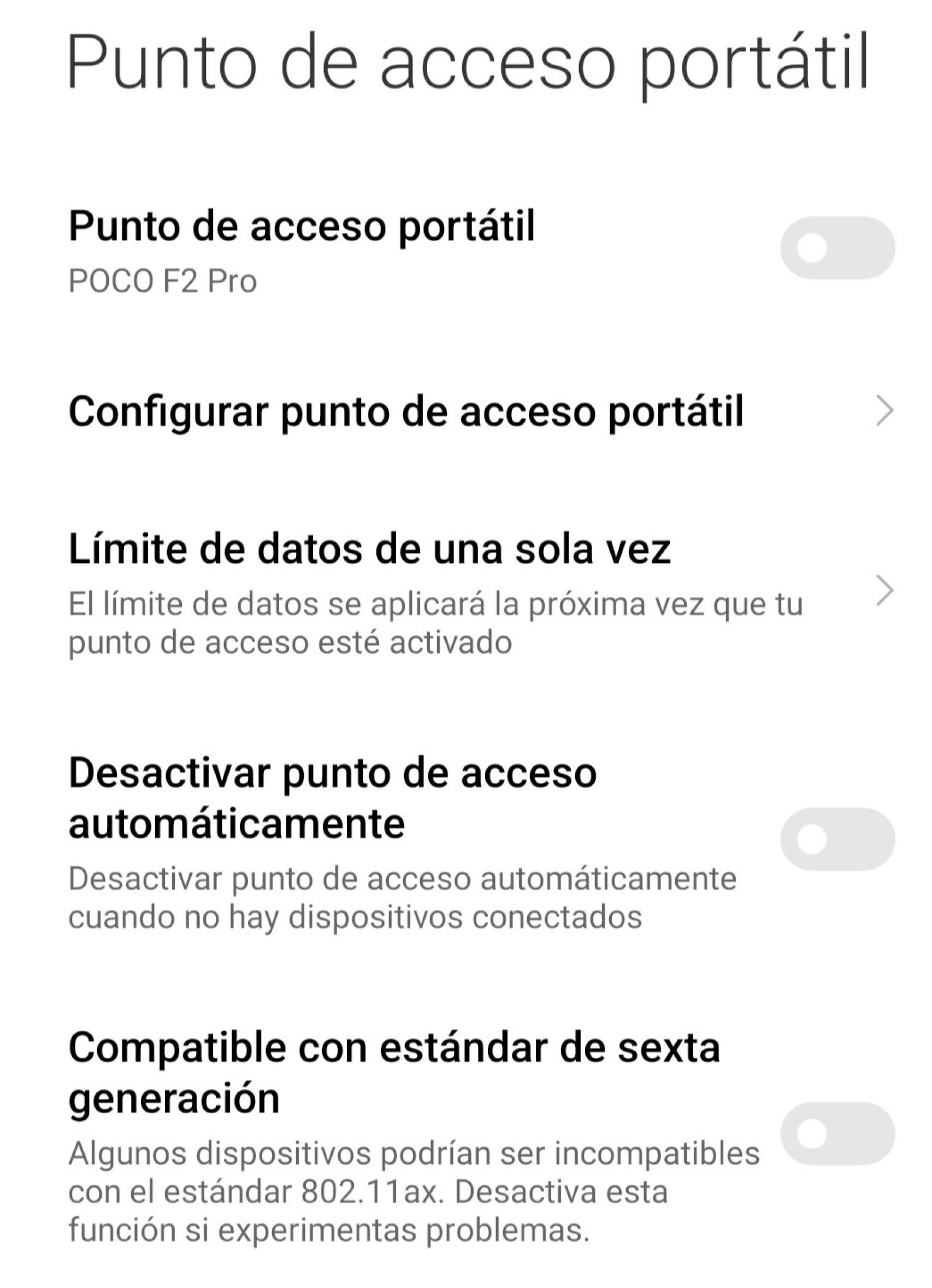 Opciones para compartir internet