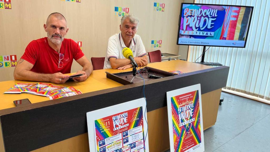 Santos Torres y Jesús Carrobles, en la presentación de este viernes del Benidorm Pride.