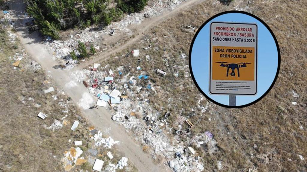 Un vertedero ilegal en Valladolid y el cartel del control de los drones