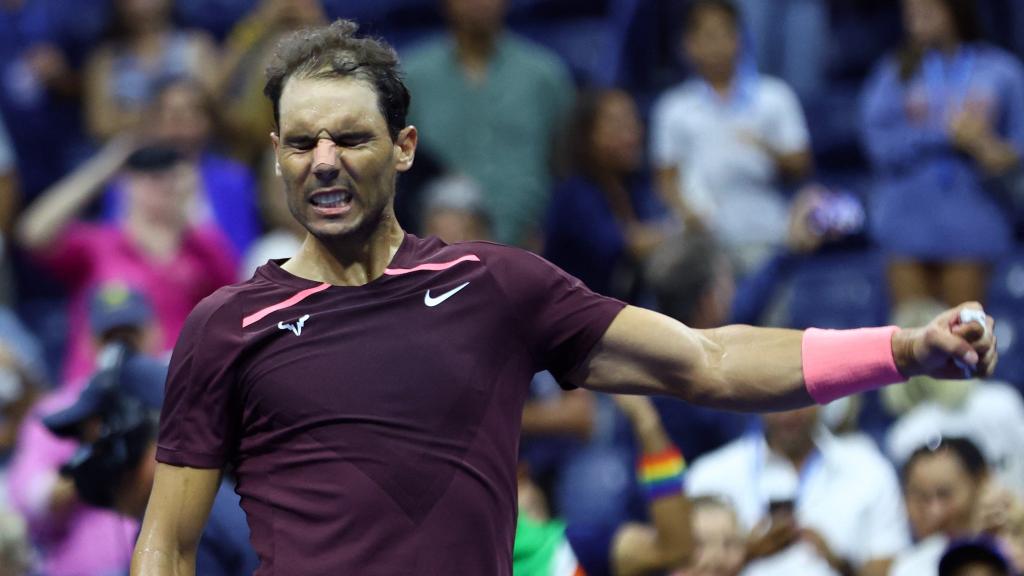 Nadal celebrando su victoria ante Fognini.