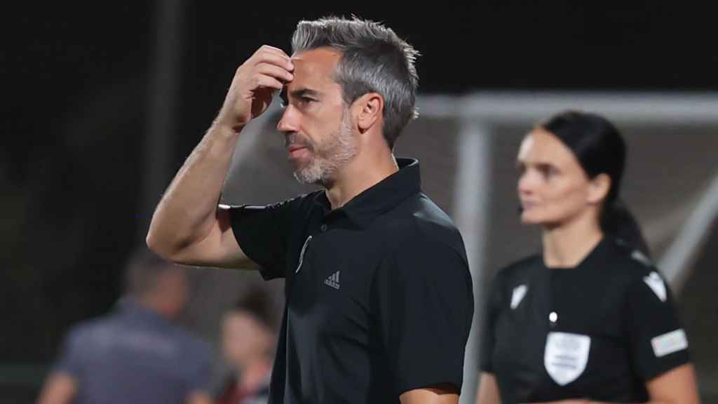 Jorge Vilda, durante el partido de España contra Hungría