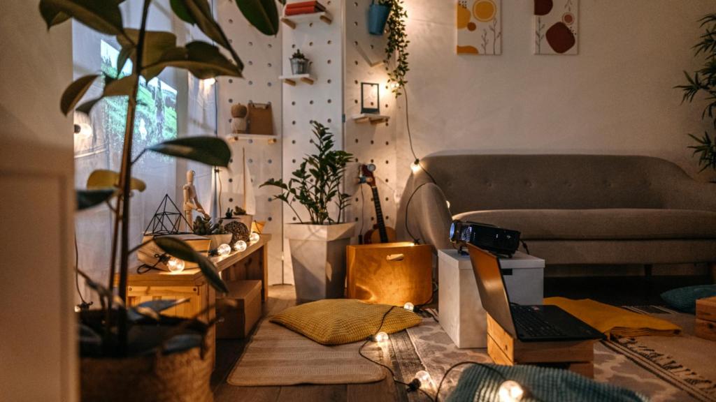 Un salón con varias plantas.