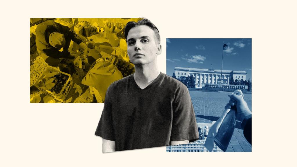 Max, partisano ucraniano que lucha contra los rusos desde Jersón, en un montaje de EL ESPAÑOL.