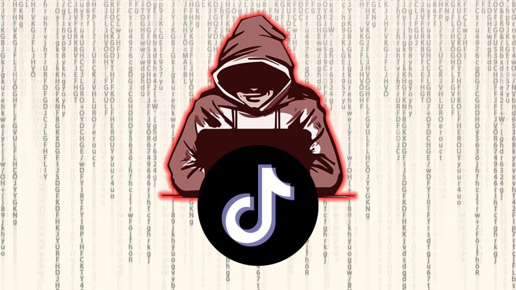 Fotomontaje con el logo de TikTok y un hacker.