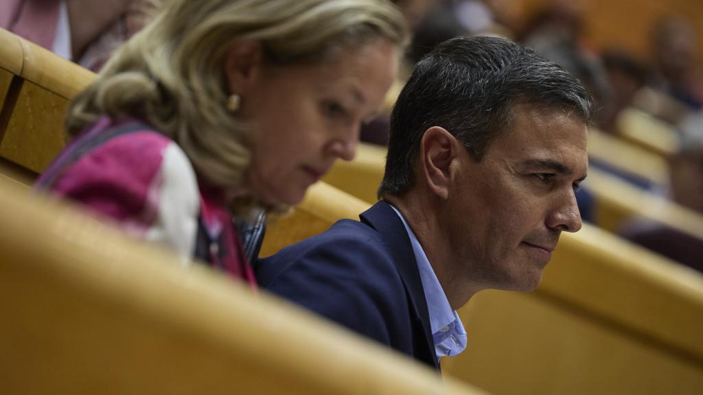 El presidente del Gobierno, Pedro Sánchez, con la vicepresidenta, Nadia Calviño.