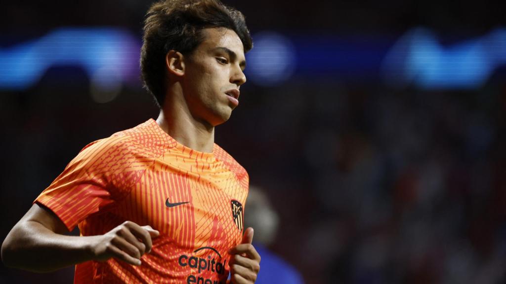Joao Félix, en el calentamiento del Atlético de Madrid