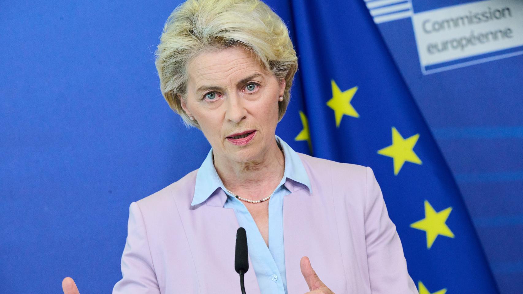 La presidenta Ursula von der Leyen, durante su declaración ante la prensa de este miércoles