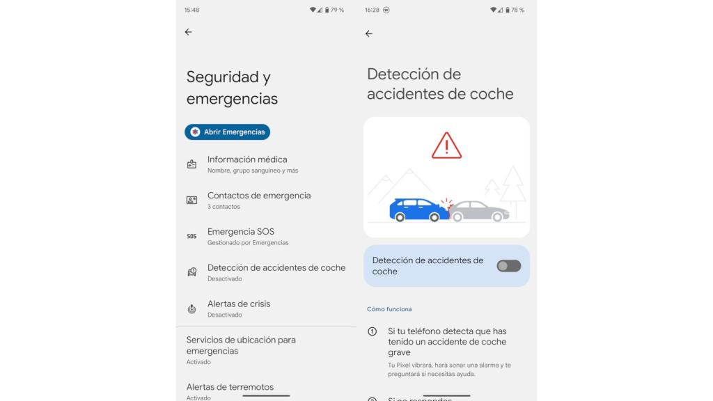 Detección de accidentes en el Google Pixel 6
