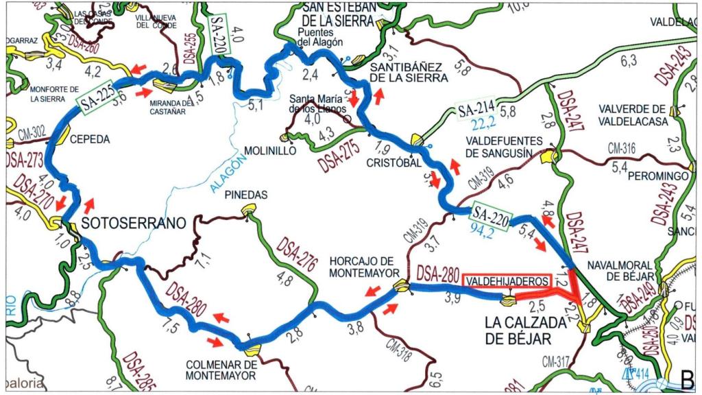 Mapa de los desvíos y la carretera cortada.