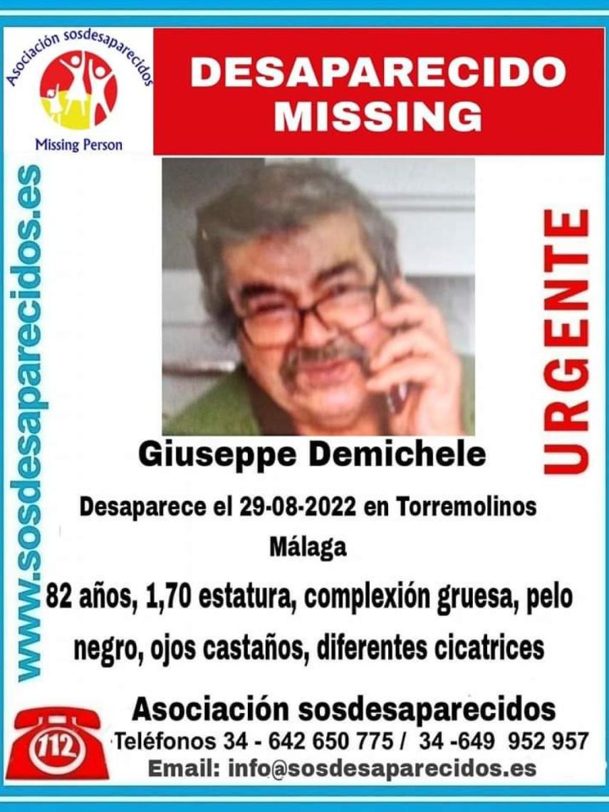 Cartel avisando la desaparición de Giuseppe Demichele.