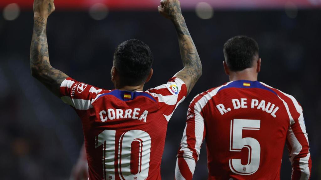 Ángel Correa y Rodrigo de Paul, celebrando un gol del Atlético