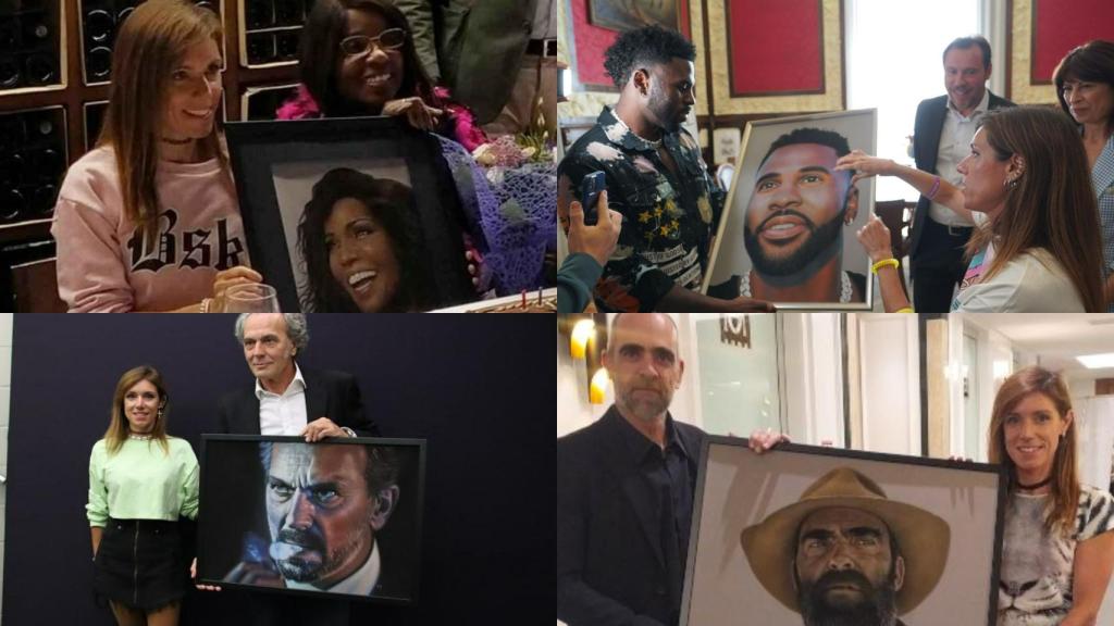 Laura Serrano, la artista vallisoletana entregando sus retratos a algunos famosos