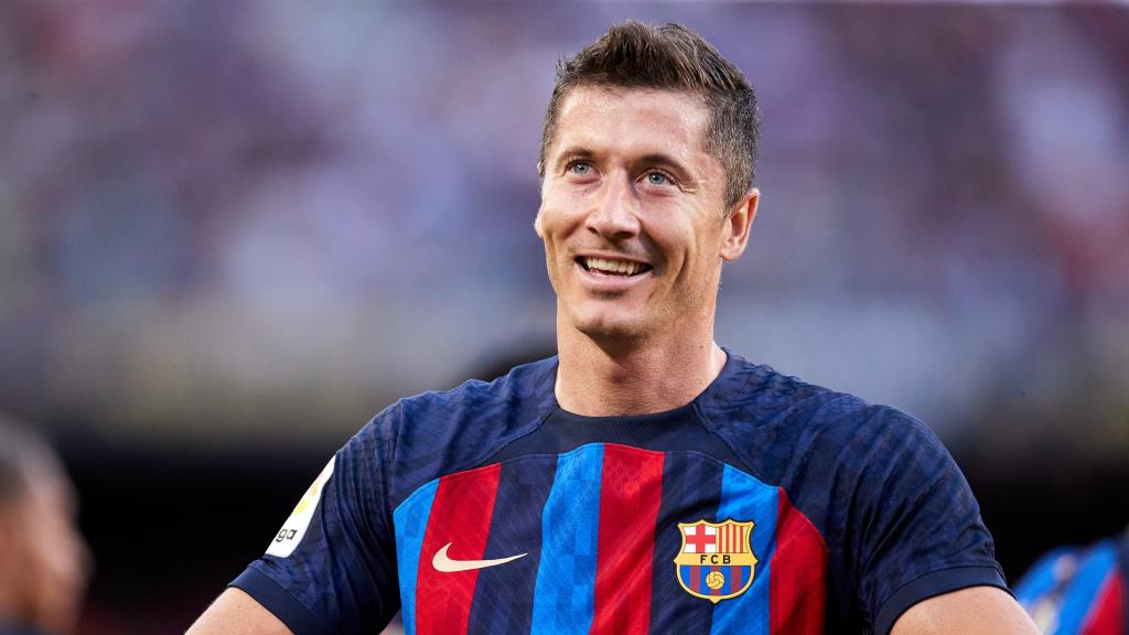 Robert Lewandowski celebra un gol con el FC Barcelona