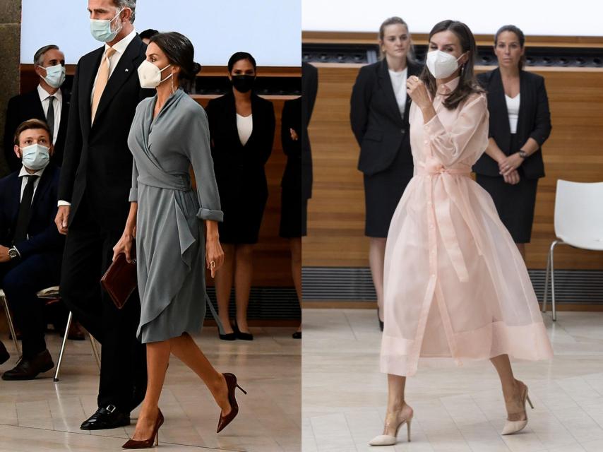 Doña Letizia, con modelos de Adolfo Domínguez (a la izquierda) y Maje.