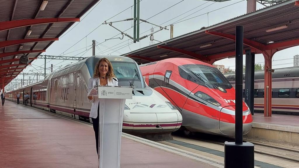 Ministra de Transportes, Movilidad y Agenda Urbana, Raquel Sánchez, durante su intervención en la estación de Chamartín.