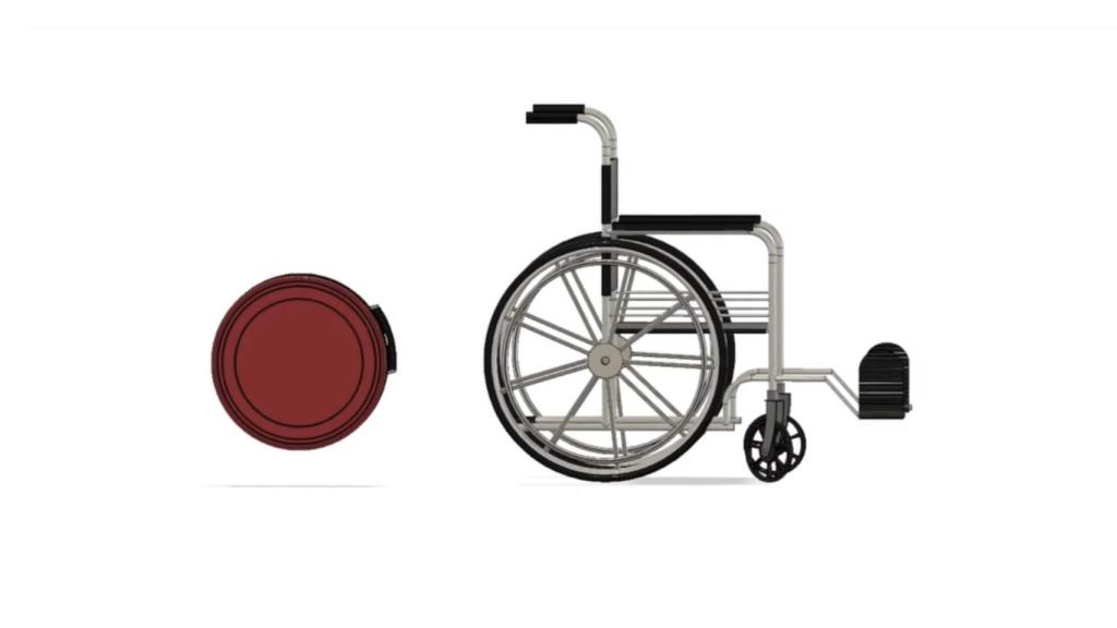 La maleta se acopla a la rueda de la silla.