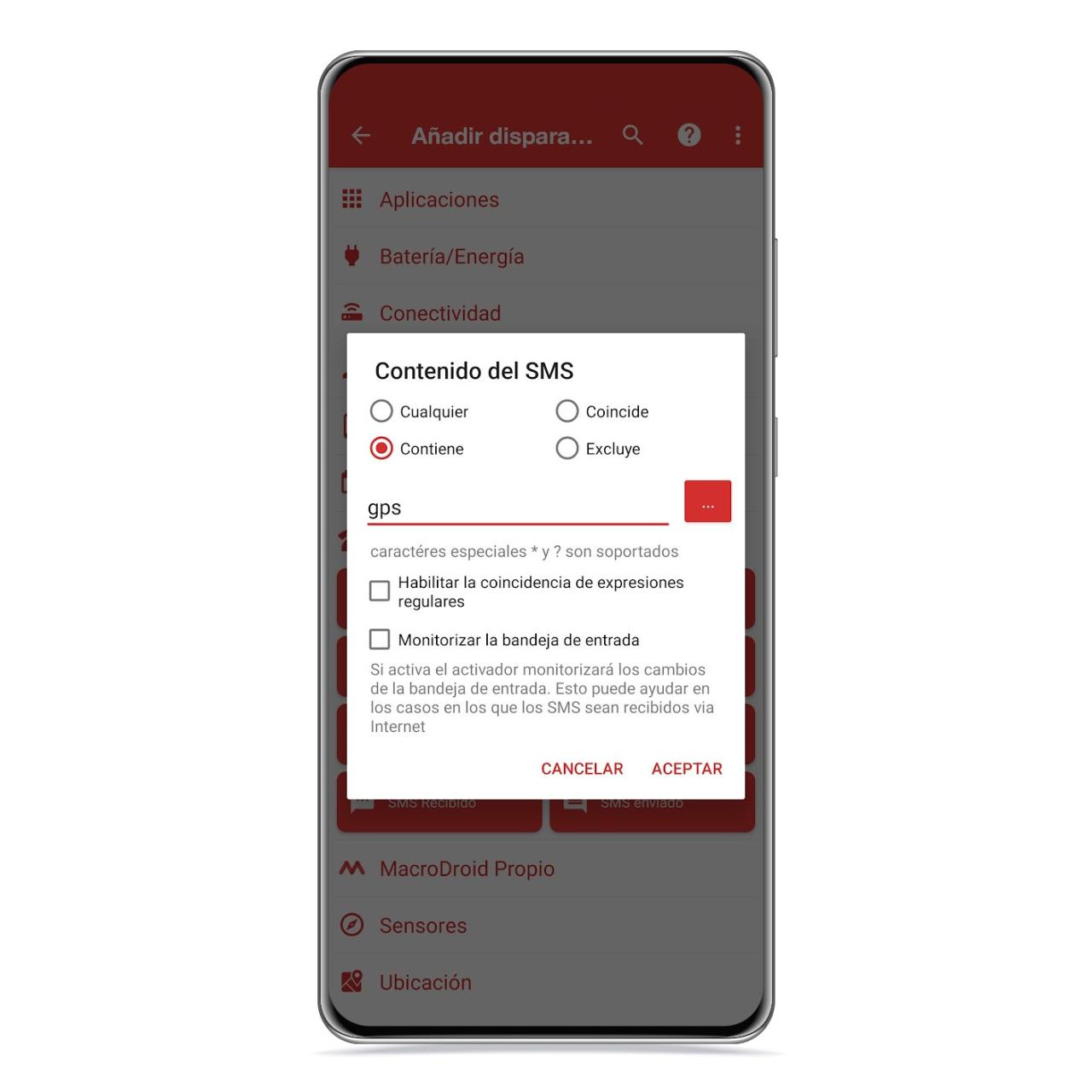 Contenido del SMS en Macrodroid