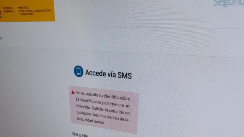 Mensaje de fallecida en la Seguridad Social.