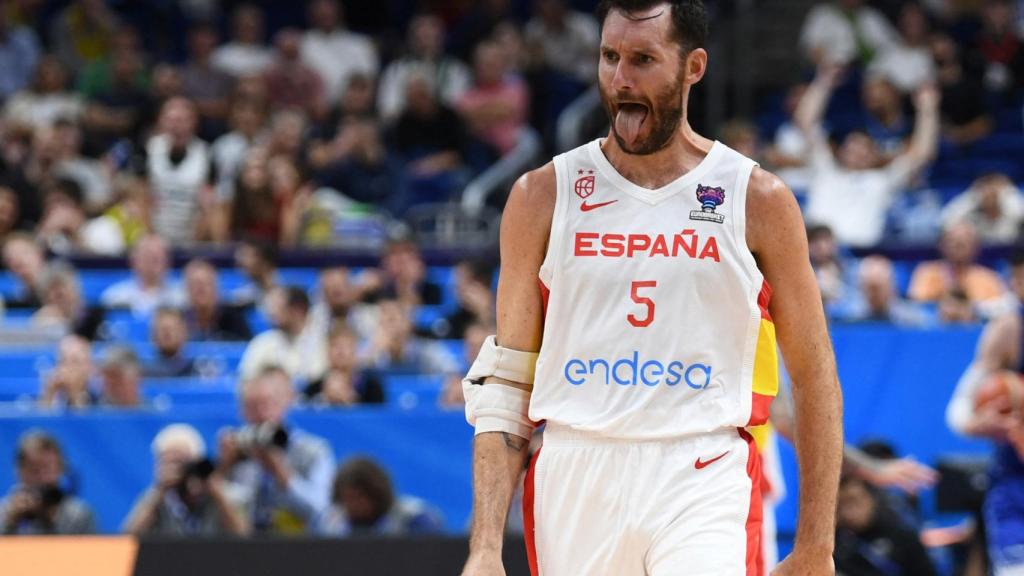 Celebración de Rudy Fernández durante el España - Finlandia del Eurobasket 2022