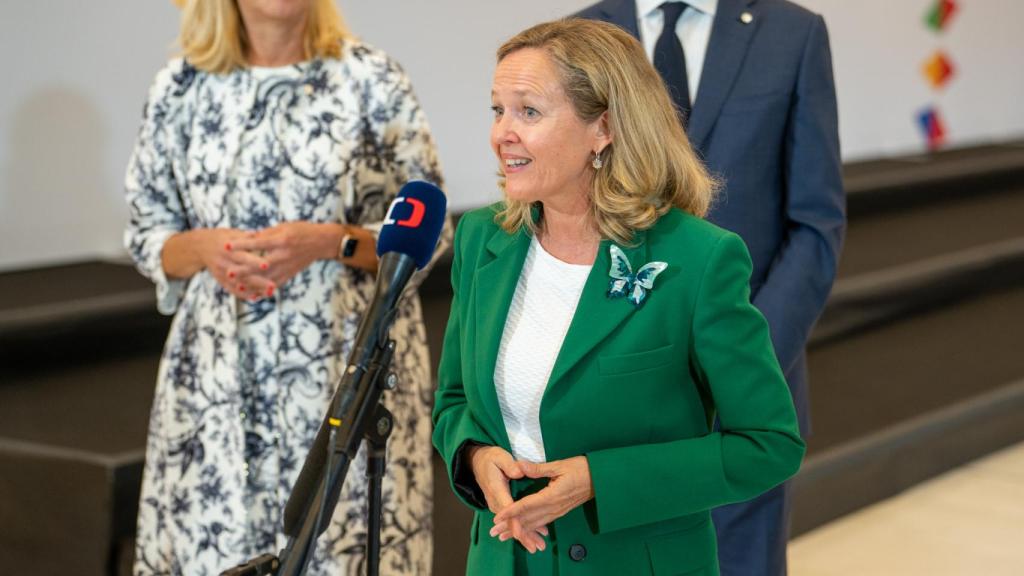 La vicepresidenta Nadia Calviño, durante el Ecofin informal celebrado el pasado sábado en Praga
