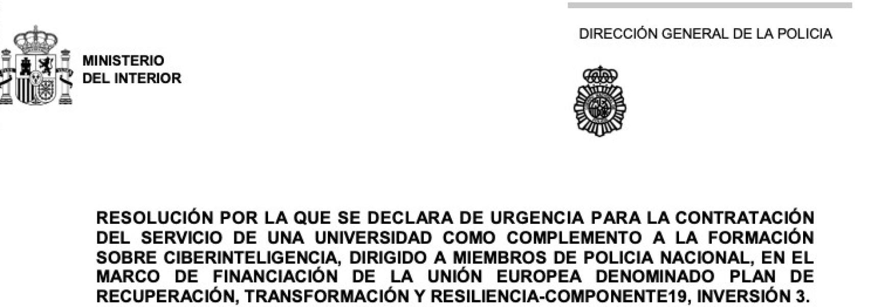 Resolución de urgencia firmada por Interior.