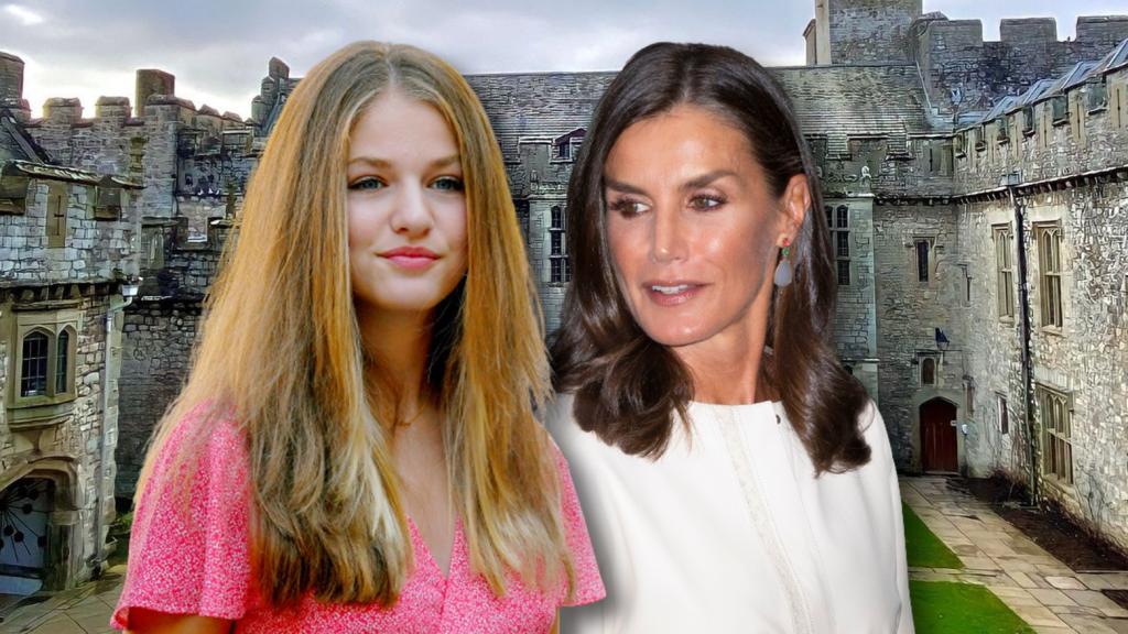 La reina Letizia y la princesa de Asturias con el castillo de St. Donat's en un montaje de El Español.