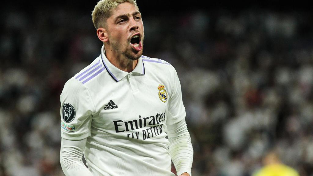 Celebración de Fede Valverde en el Real Madrid - RB Leipzig de la Champions League 2022/2023