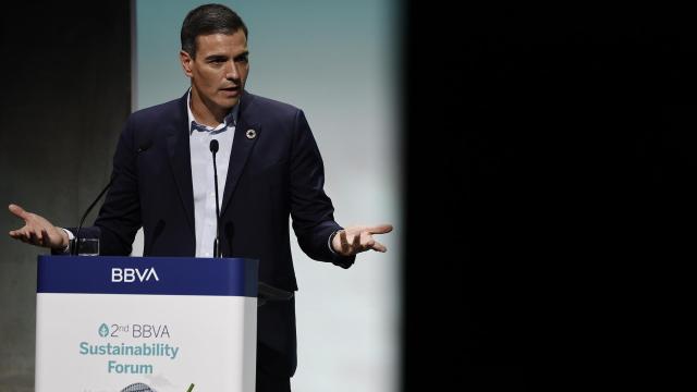 El presidente del Gobierno, Pedro Sánchez, interviene en la inauguración de la segunda edición del Foro de Sostenibilidad de BBVA.