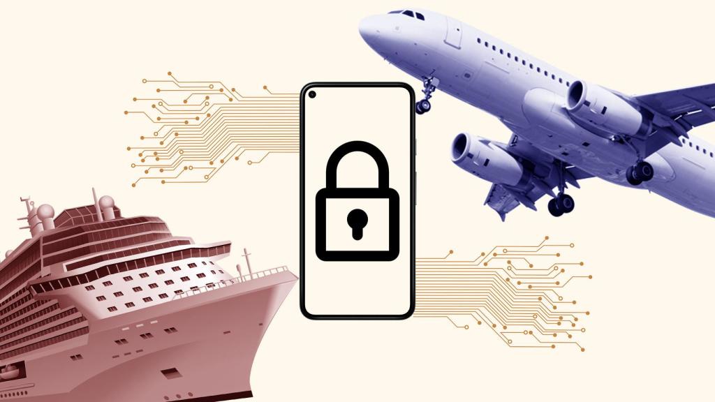 Fotomontaje con un smartphone y varios medios de transporte.