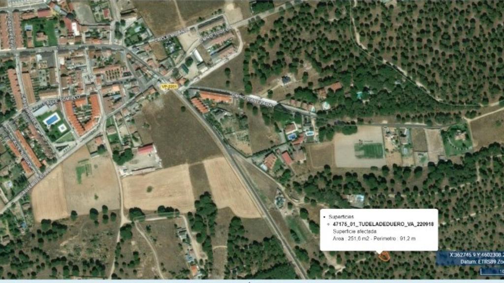 Vista aéra donde se produjo el incendio