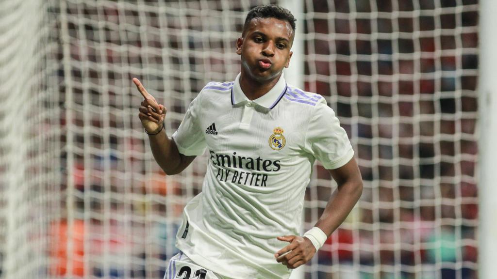 Rodrygo celebra su gol en el derbi contra el Atlético de Madrid