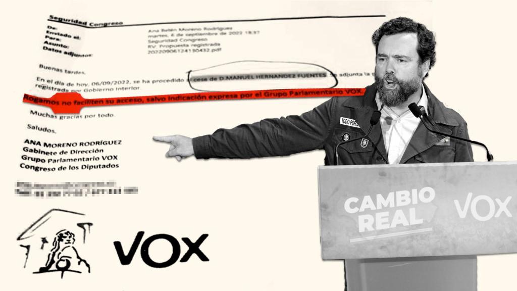 Espinosa de los Monteros, con el documento que la dirección de Vox en el Congreso ha remitido a Seguridad de la Cámara.