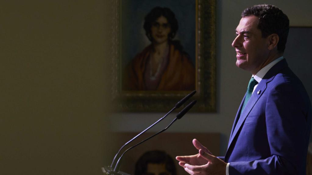 El presidente de la Junta de Andalucía, Juanma Moreno, en un acto en Sevilla.