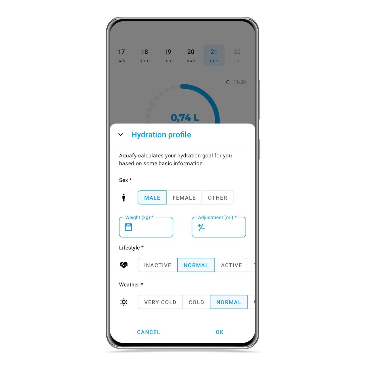 Perfil de hidratación
