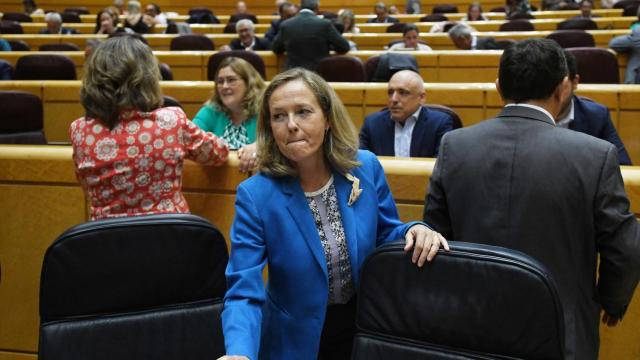 La vicepresidenta primera, Nadia Calviño, en el Senado.